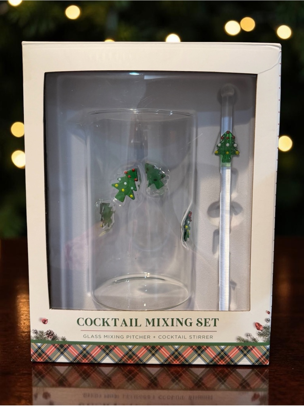 Christmas Cocktail Mixing Set with Green Christmas Tree Stirrer